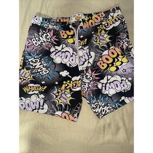 Oh Snap! Swim Trunks Mens Large Black Comic Mesh Lined Swim Suit Colorful Vtg